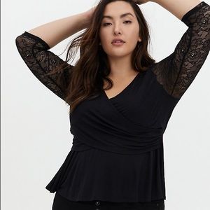 Torrid black floral lace surplice midi top
